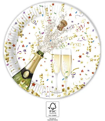 Csillogó ünneplés Sparkling Celebration papírtányér 8 db-os 23 cm FSC