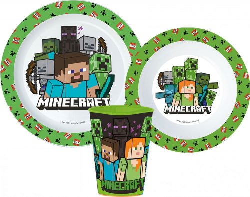 Minecraft étkészlet, micro műanyag szett, pohárral 260 ml